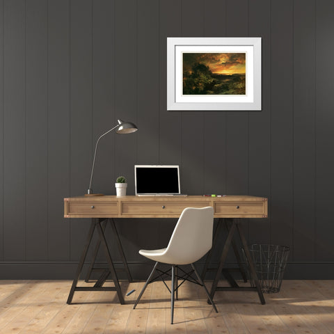 Arizona Sunset Near The Grand Canyon White Modern Wood Framed Art Print with Double Matting by Moran, Thomas
