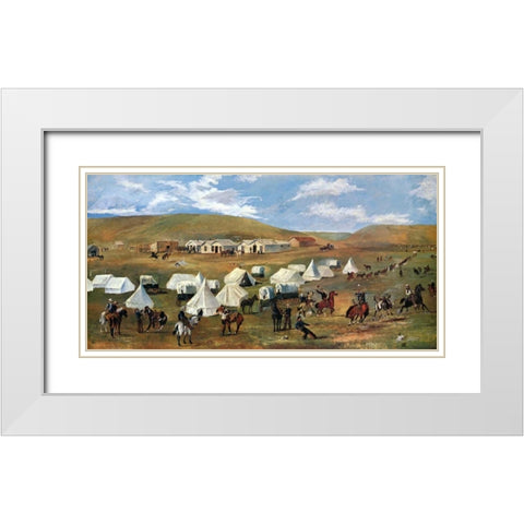 Cowboy Camp During The Roundup White Modern Wood Framed Art Print with Double Matting by Russell, Charles M.