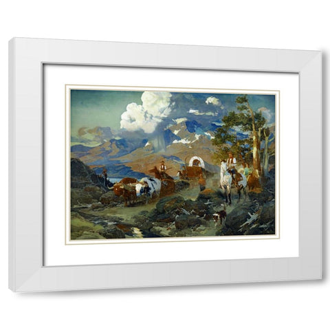 Emigrant Train at Donner Lake White Modern Wood Framed Art Print with Double Matting by Johnson, David
