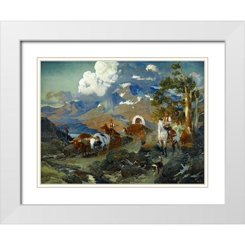 Emigrant Train at Donner Lake White Modern Wood Framed Art Print with Double Matting by Johnson, David