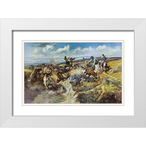 A Tight Dally and a Loose Latigo White Modern Wood Framed Art Print with Double Matting by Russell, Charles M.