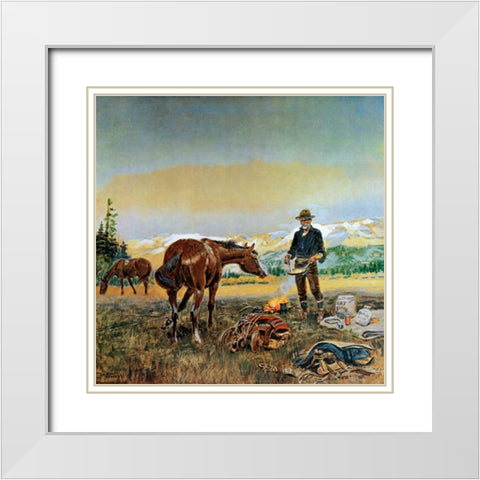 Partners White Modern Wood Framed Art Print with Double Matting by Russell, Charles M.