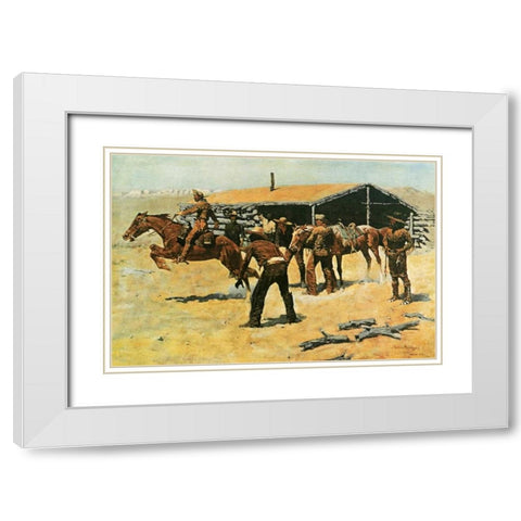 Coming and Going of the Pony Express White Modern Wood Framed Art Print with Double Matting by Remington, Frederic