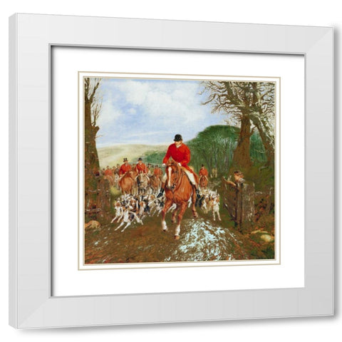 A Hunt Going Through A Gate White Modern Wood Framed Art Print with Double Matting by Alken, Henry Jr.