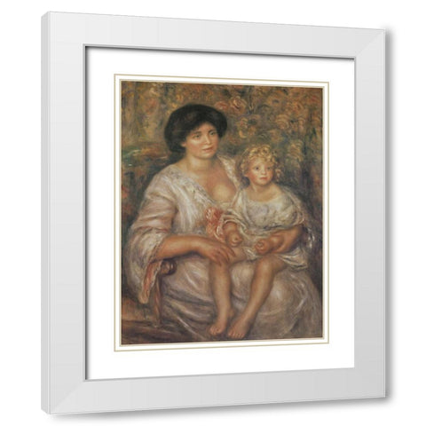 Mother and Child White Modern Wood Framed Art Print with Double Matting by Renoir, Pierre-Auguste