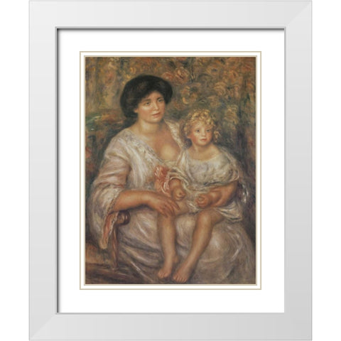 Mother and Child White Modern Wood Framed Art Print with Double Matting by Renoir, Pierre-Auguste