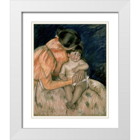 Mother and Child White Modern Wood Framed Art Print with Double Matting by Cassatt, Mary