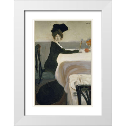 Le Souper White Modern Wood Framed Art Print with Double Matting by Bakst, Leon