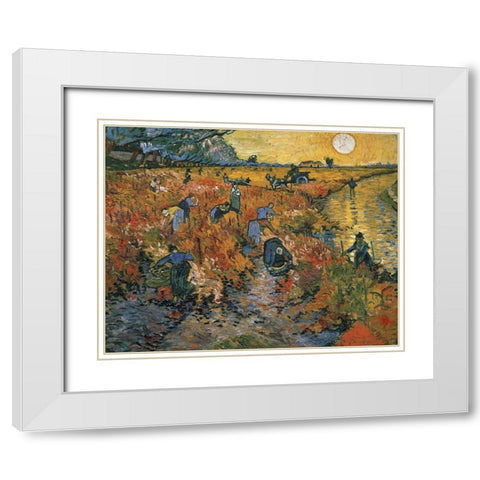 The Red Vineyard at Arles, 1888 White Modern Wood Framed Art Print with Double Matting by Van Gogh, Vincent