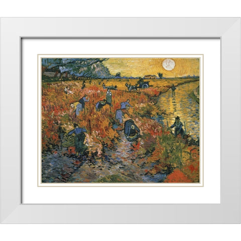 The Red Vineyard at Arles, 1888 White Modern Wood Framed Art Print with Double Matting by Van Gogh, Vincent