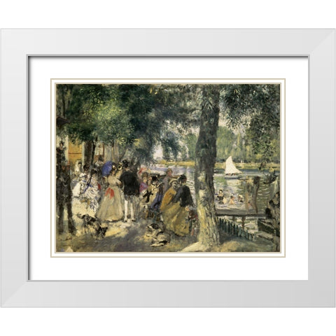 Bathing on the Seine White Modern Wood Framed Art Print with Double Matting by Renoir, Pierre-Auguste