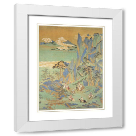 Travellers In The Mountains Of Shu White Modern Wood Framed Art Print with Double Matting by Anonymous