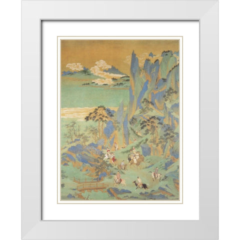 Travellers In The Mountains Of Shu White Modern Wood Framed Art Print with Double Matting by Anonymous