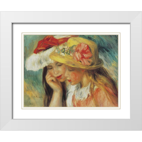 Les Deux Soeurs White Modern Wood Framed Art Print with Double Matting by Renoir, Pierre-Auguste