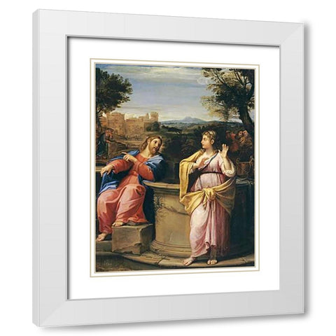 Museumist and The Woman of Samaria at The Well White Modern Wood Framed Art Print with Double Matting by Albani, Francesco