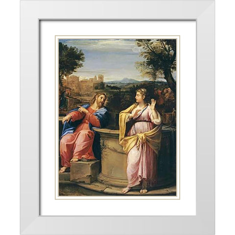 Museumist and The Woman of Samaria at The Well White Modern Wood Framed Art Print with Double Matting by Albani, Francesco
