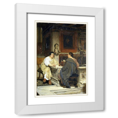 The Discourse; a Chat White Modern Wood Framed Art Print with Double Matting by Alma-Tadema, Sir Lawrence