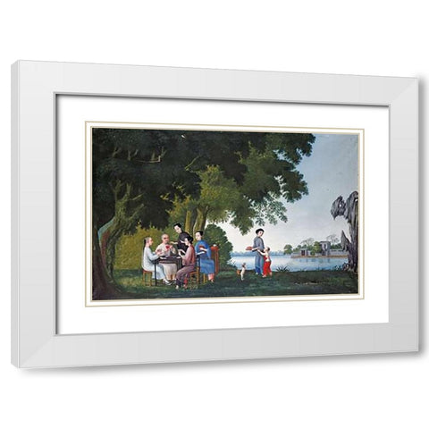 Chinese Playing Cards By a River White Modern Wood Framed Art Print with Double Matting by Anglo-Chinese School