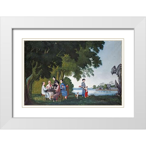 Chinese Playing Cards By a River White Modern Wood Framed Art Print with Double Matting by Anglo-Chinese School