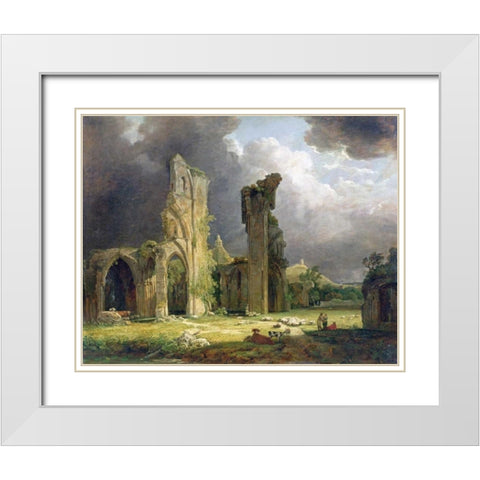Glastonbury Abbey With The Tor Beyond White Modern Wood Framed Art Print with Double Matting by Arnald, George