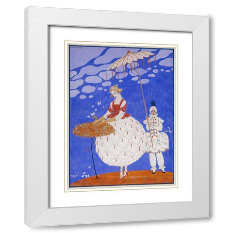 Roses DAutomne White Modern Wood Framed Art Print with Double Matting by Barbier, Georges