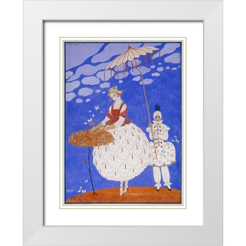 Roses DAutomne White Modern Wood Framed Art Print with Double Matting by Barbier, Georges
