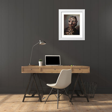 A Head Formed Out of Pygmies White Modern Wood Framed Art Print with Double Matting by Bocchi, Faustino