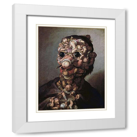 A Head Formed Out of Pygmies White Modern Wood Framed Art Print with Double Matting by Bocchi, Faustino