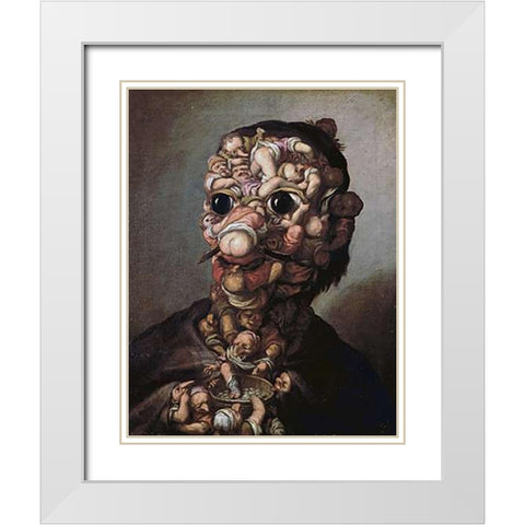 A Head Formed Out of Pygmies White Modern Wood Framed Art Print with Double Matting by Bocchi, Faustino