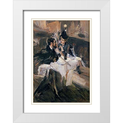 The Sweethearts Lunch White Modern Wood Framed Art Print with Double Matting by Boldini, Giovanni