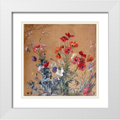 Poppies, Irises and Blossom White Modern Wood Framed Art Print with Double Matting by Brenner, Jean