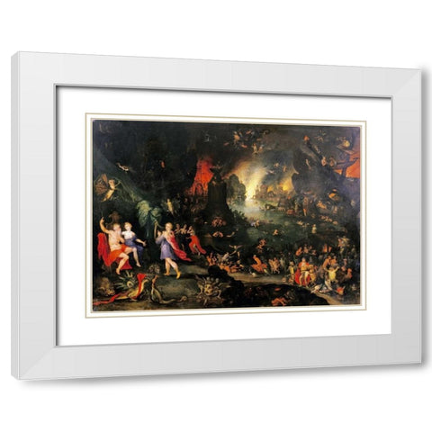 Orpheus Playing To Pluto and Persephone In The Underworld White Modern Wood Framed Art Print with Double Matting by Jan Brueghel the Younger