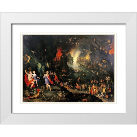 Orpheus Playing To Pluto and Persephone In The Underworld White Modern Wood Framed Art Print with Double Matting by Jan Brueghel the Younger