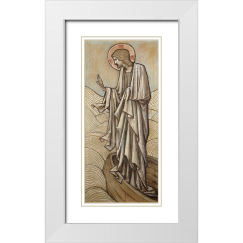 Christ Stilling The Waves White Modern Wood Framed Art Print with Double Matting by Burne-Jones, Sir Edward