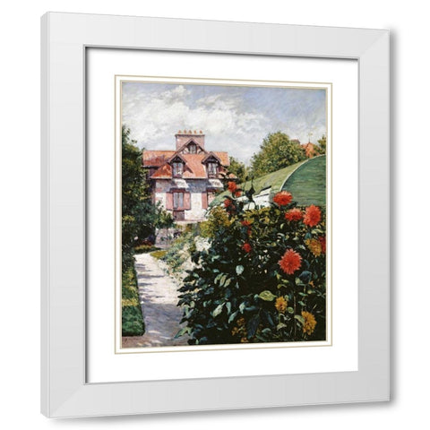 The Dahlias, Petit Gennevilliers Garden White Modern Wood Framed Art Print with Double Matting by Caillebotte, Gustave