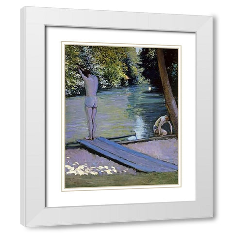 Bather About To Plunge Into The River Lyrres White Modern Wood Framed Art Print with Double Matting by Caillebotte, Gustave