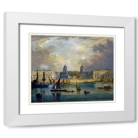A View of Greenwich, From The River White Modern Wood Framed Art Print with Double Matting by Calvert, Frederick
