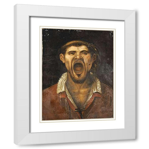A Peasant Man, Head and Shoulders, Shouting White Modern Wood Framed Art Print with Double Matting by Carracci, Agostino
