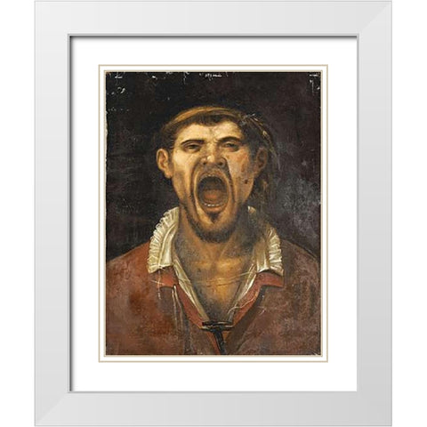 A Peasant Man, Head and Shoulders, Shouting White Modern Wood Framed Art Print with Double Matting by Carracci, Agostino