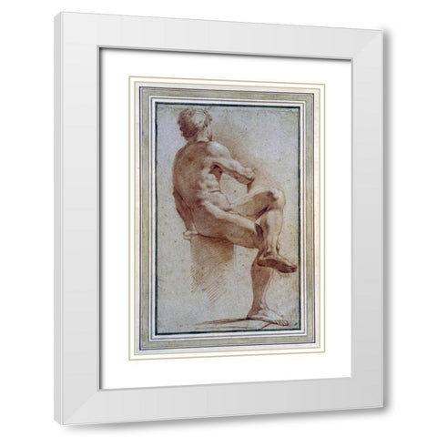 A Male Nude Seated With His Back Turned White Modern Wood Framed Art Print with Double Matting by Carracci, Annibale