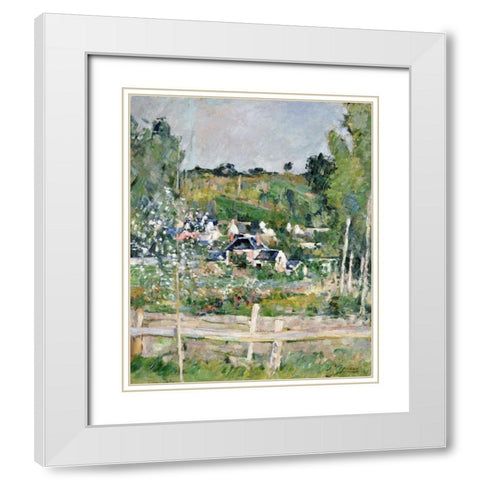 A View of Auvers-Sur-Oise; The Fence White Modern Wood Framed Art Print with Double Matting by Cezanne, Paul