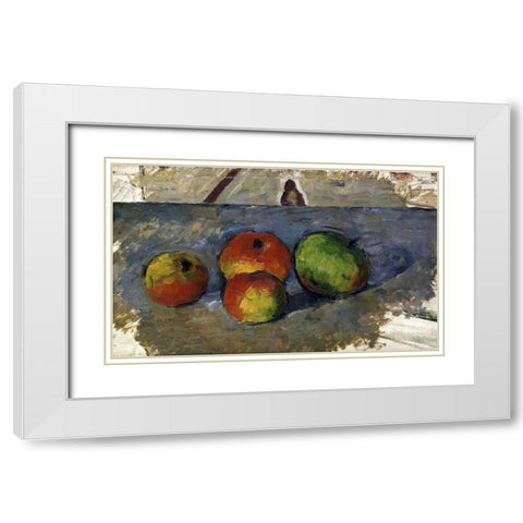 Four Apples White Modern Wood Framed Art Print with Double Matting by Cezanne, Paul