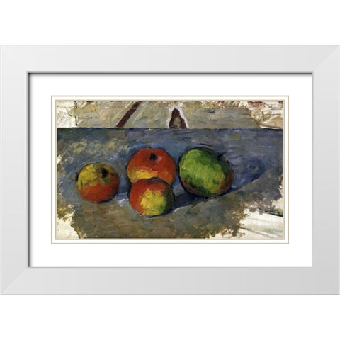 Four Apples White Modern Wood Framed Art Print with Double Matting by Cezanne, Paul