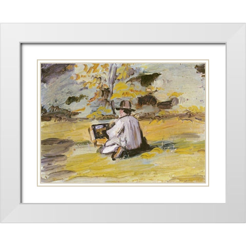 A Painter at Work White Modern Wood Framed Art Print with Double Matting by Cezanne, Paul