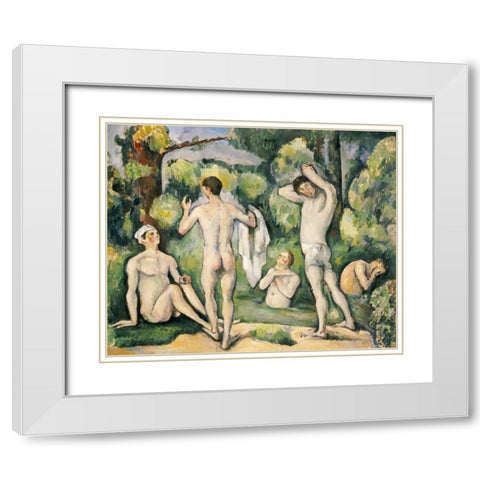 The Five Bathers White Modern Wood Framed Art Print with Double Matting by Cezanne, Paul