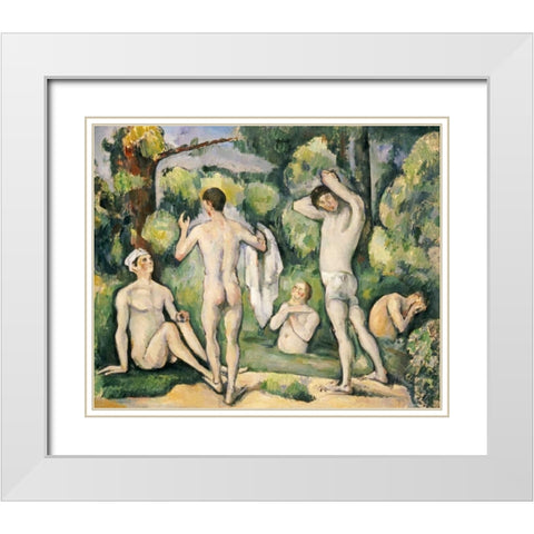 The Five Bathers White Modern Wood Framed Art Print with Double Matting by Cezanne, Paul