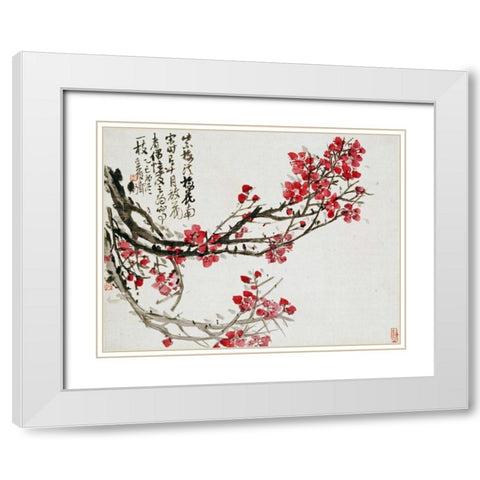 Plum Blossoms White Modern Wood Framed Art Print with Double Matting by Changshuo, Wu