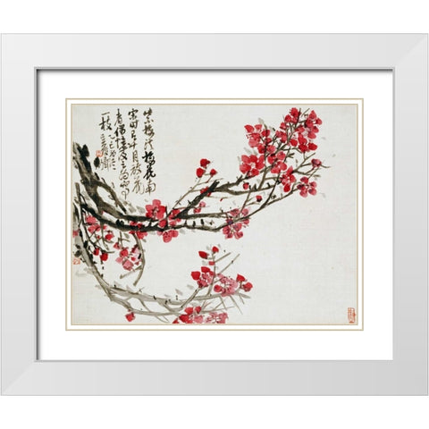 Plum Blossoms White Modern Wood Framed Art Print with Double Matting by Changshuo, Wu