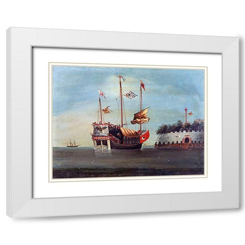 War Junks Off Folly Forts In The South China Sea White Modern Wood Framed Art Print with Double Matting by Chinese School