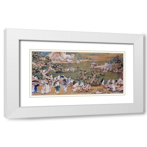 A Lake Scene With Figures Celebrating a Festival White Modern Wood Framed Art Print with Double Matting by Chinese School